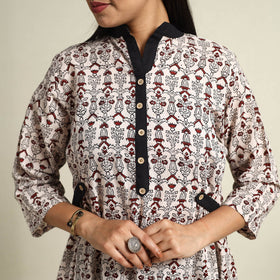 Buy Beige Block Print Mul Cotton Bagh Dress