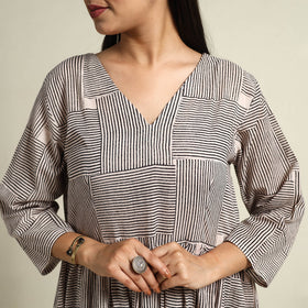 Buy Beige Block Print Mul Cotton Tiered Bagh Dress