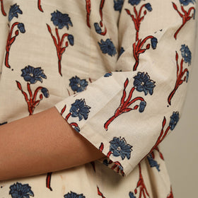 Beige Block Print Natural Dyed Cotton A-Line Ajrakh Kurta