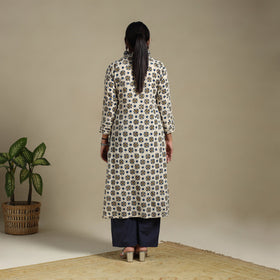 Beige Block Print Natural Dyed Cotton Straight Ajrakh Kurta