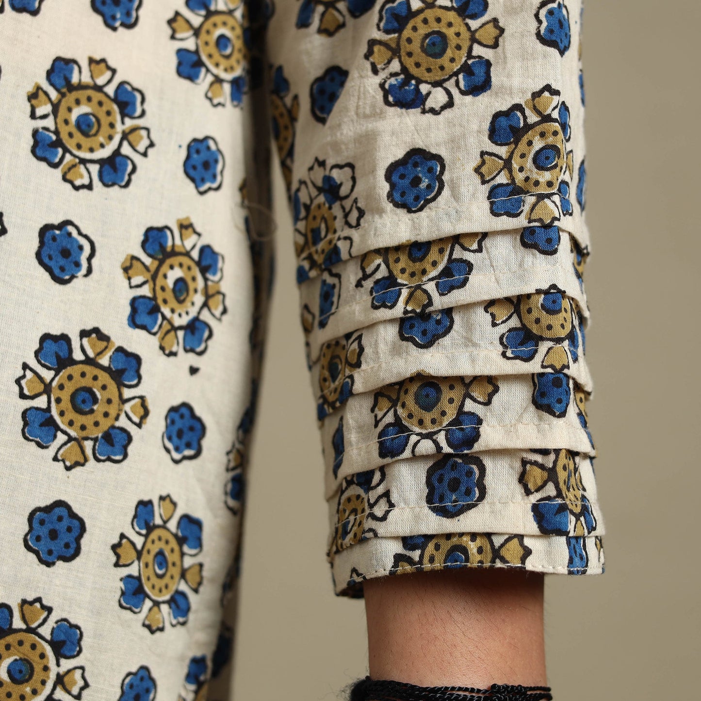 Beige Block Print Natural Dyed Cotton Straight Ajrakh Kurta