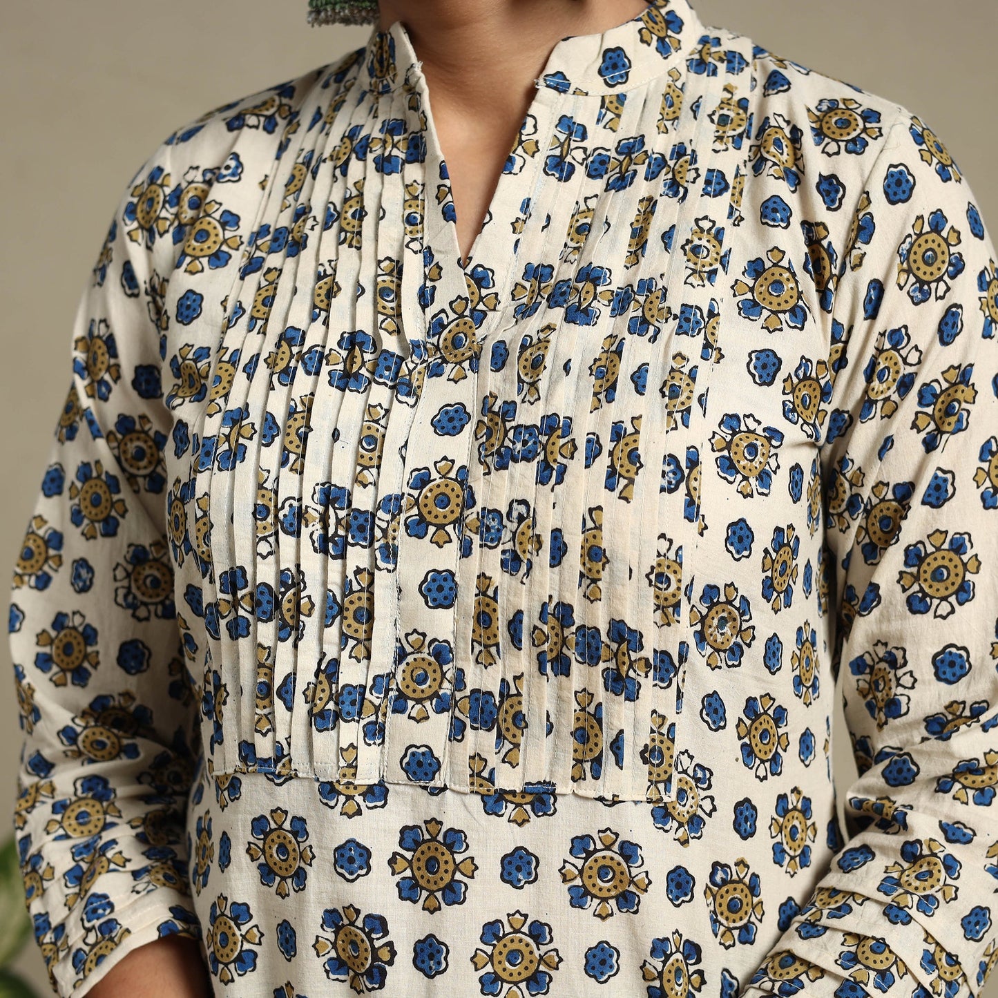 Beige Block Print Natural Dyed Cotton Straight Ajrakh Kurta