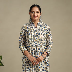Beige Block Print Natural Dyed Cotton Straight Ajrakh Kurta