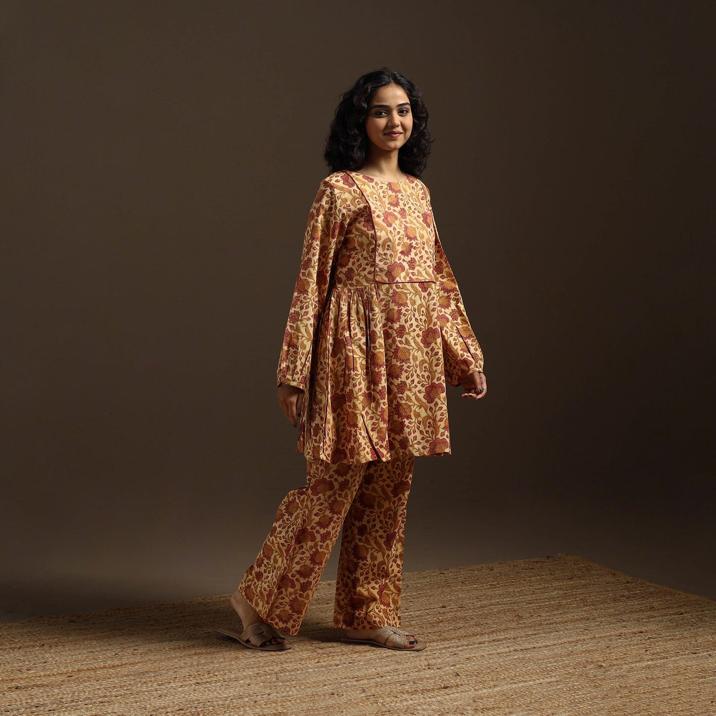 Beige - natural dyed cotton vanaspati bagru co-ord set 07