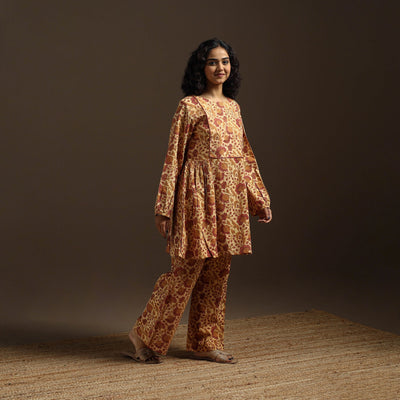 Beige - natural dyed cotton vanaspati bagru co-ord set 07