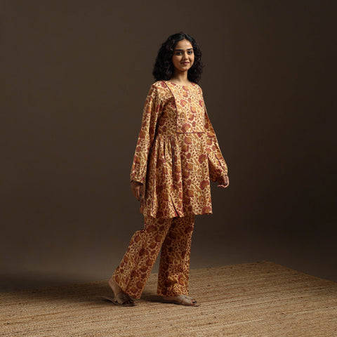 Beige - natural dyed cotton vanaspati bagru co-ord set 07