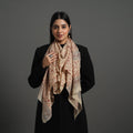 Beige Block Print Pedana Kalamkari Wool Stole