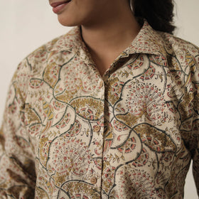 Beige - printed cotton kalamkari co-ord set 04 - handcrafted