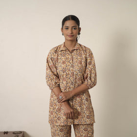 Beige - printed cotton kalamkari co-ord set 06 - handcrafted