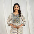 Beige Block Printed Cotton Straight Ajrakh Kurta for Women