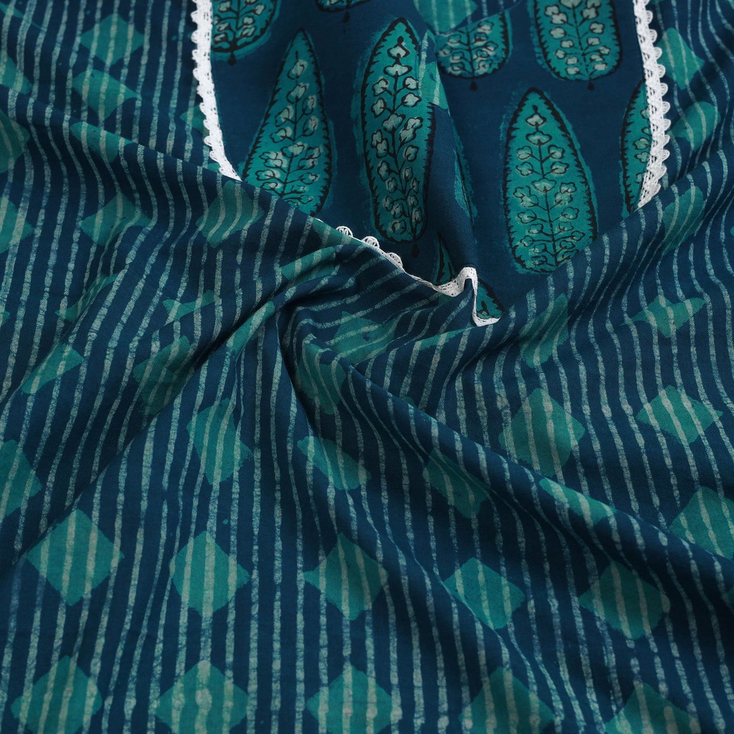 Buy Blue Hand Block Print Patchwork Cotton Kurta Material