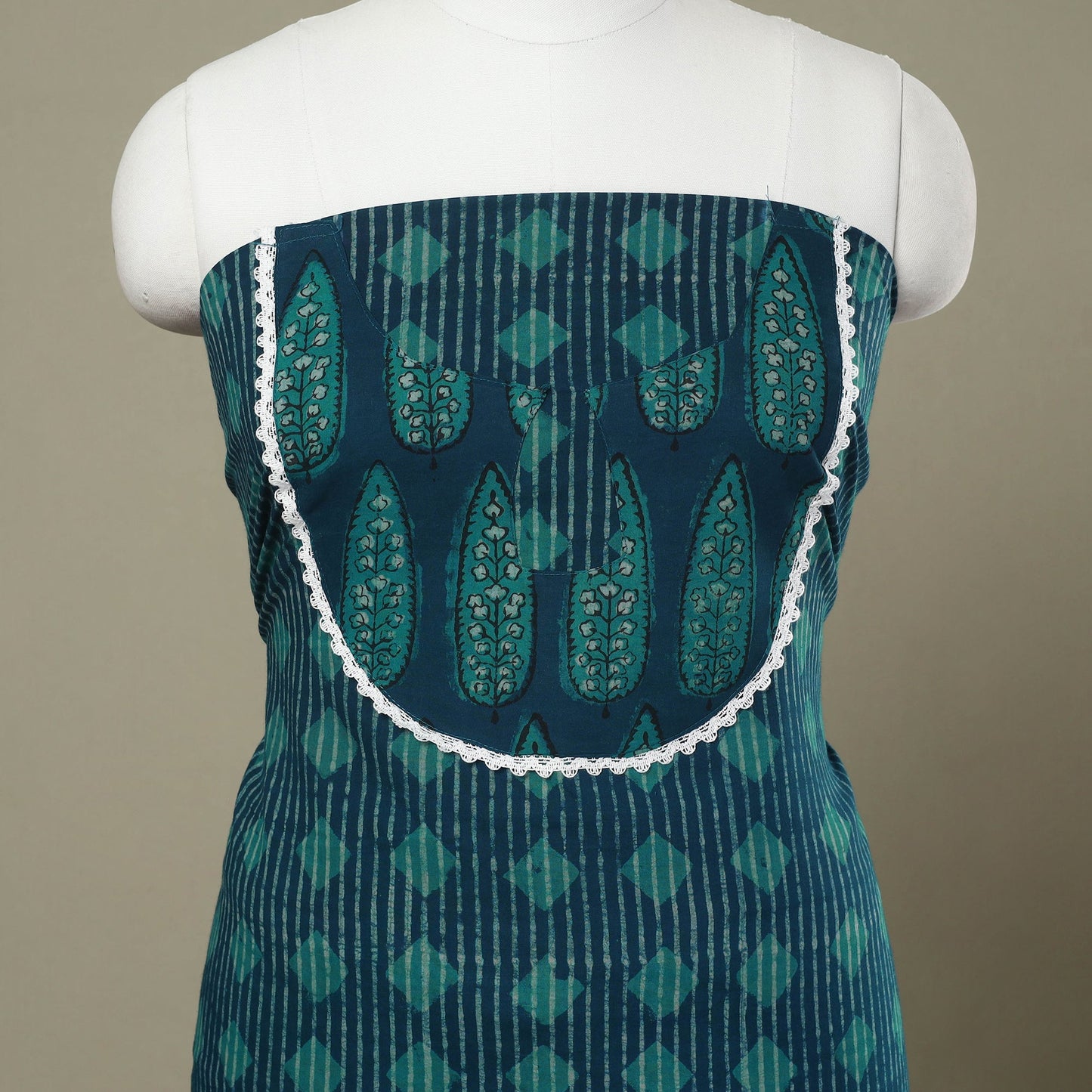 Buy Blue Hand Block Print Patchwork Cotton Kurta Material