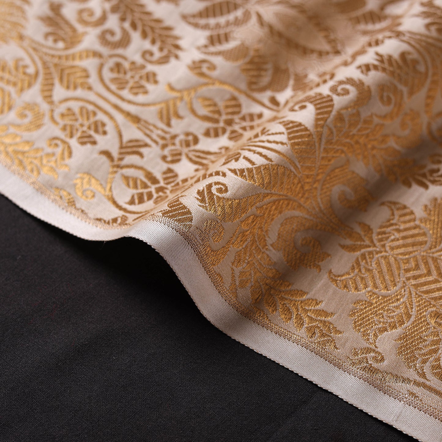 Beige - brocade silk banarasi fabric 11 - handcrafted