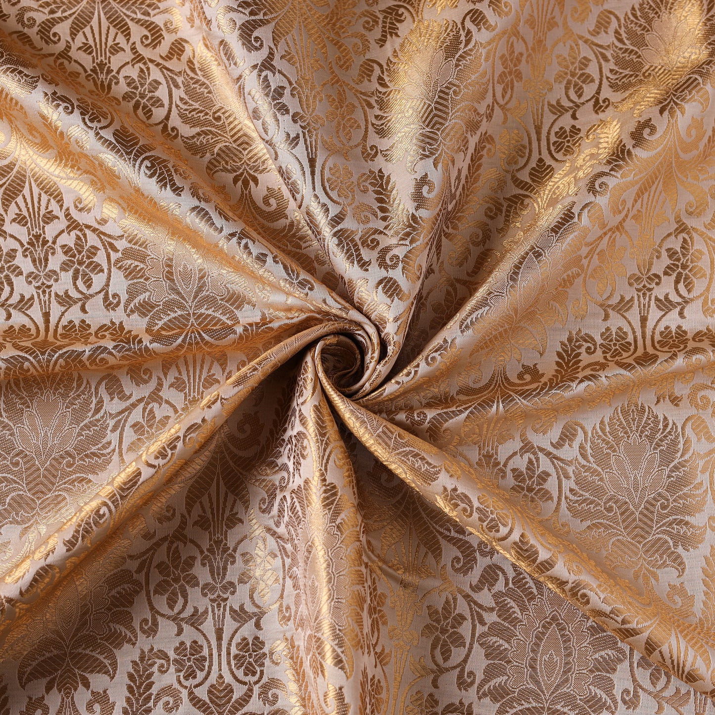 Beige - brocade silk banarasi fabric 11 - handcrafted
