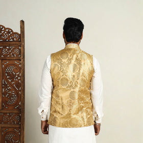 Buy Brocade Silk Beige Banarasi Nehru Jacket