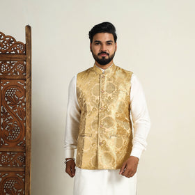 Buy Brocade Silk Beige Banarasi Nehru Jacket