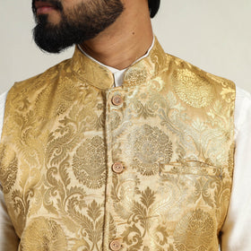 Buy Brocade Silk Beige Banarasi Nehru Jacket