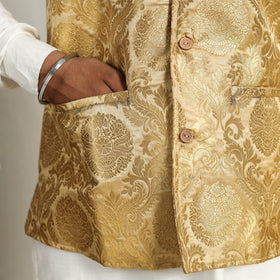 Buy Brocade Silk Beige Banarasi Nehru Jacket