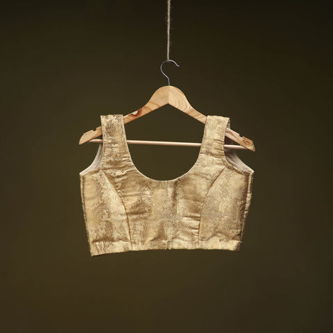 Beige - brocade silk banarasi stitched blouse 02