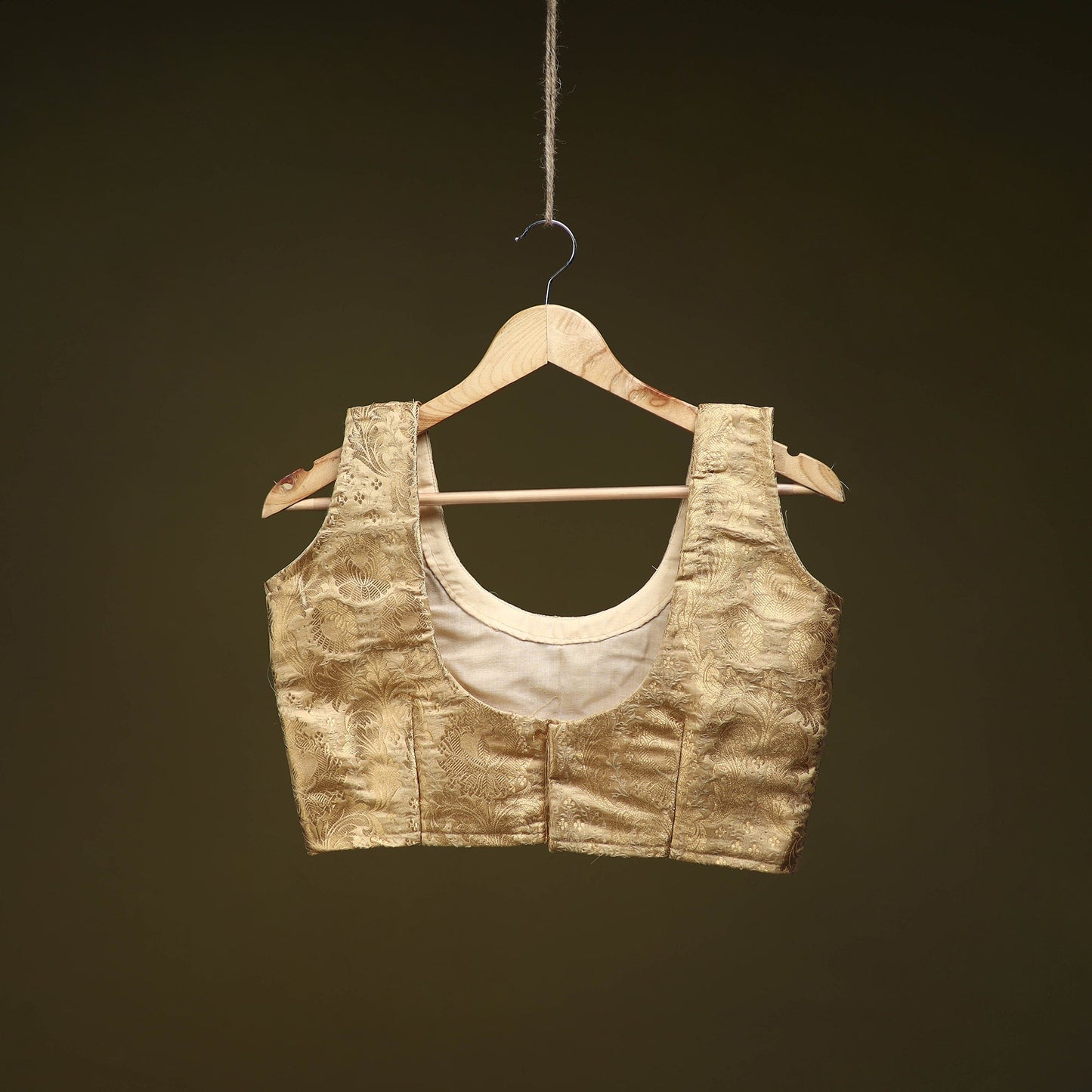 Beige - brocade silk banarasi stitched blouse 02