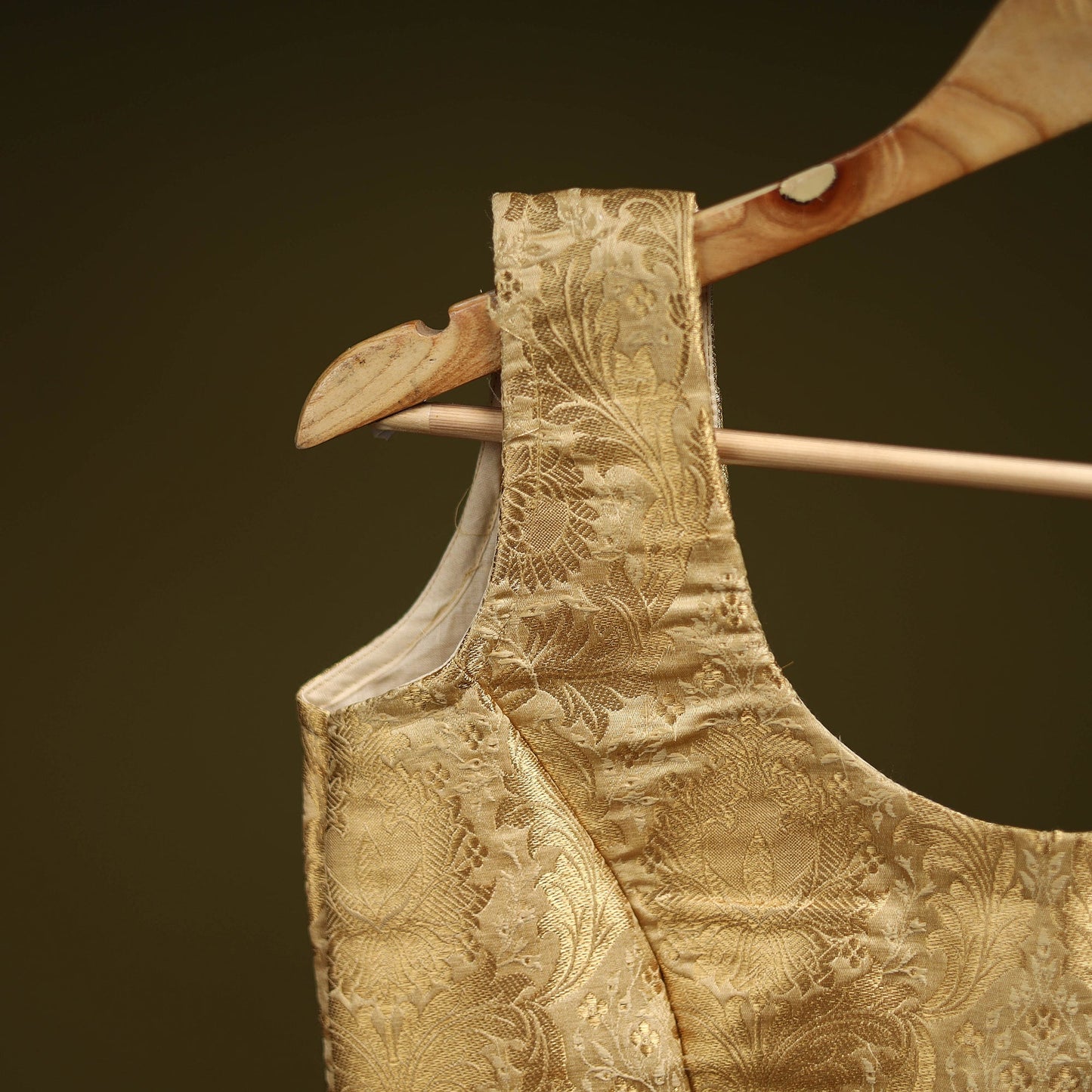 Beige - brocade silk banarasi stitched blouse 02