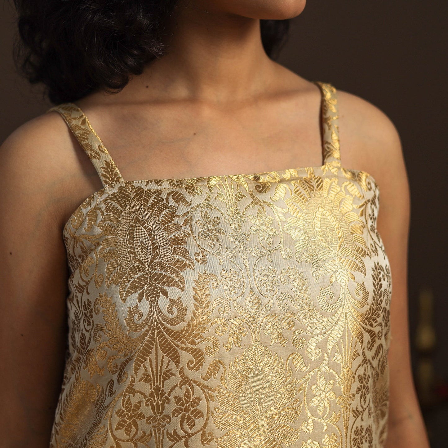 Beige - brocade silk straight banarasi kurta 09