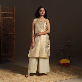 Beige - brocade silk straight banarasi kurta 09
