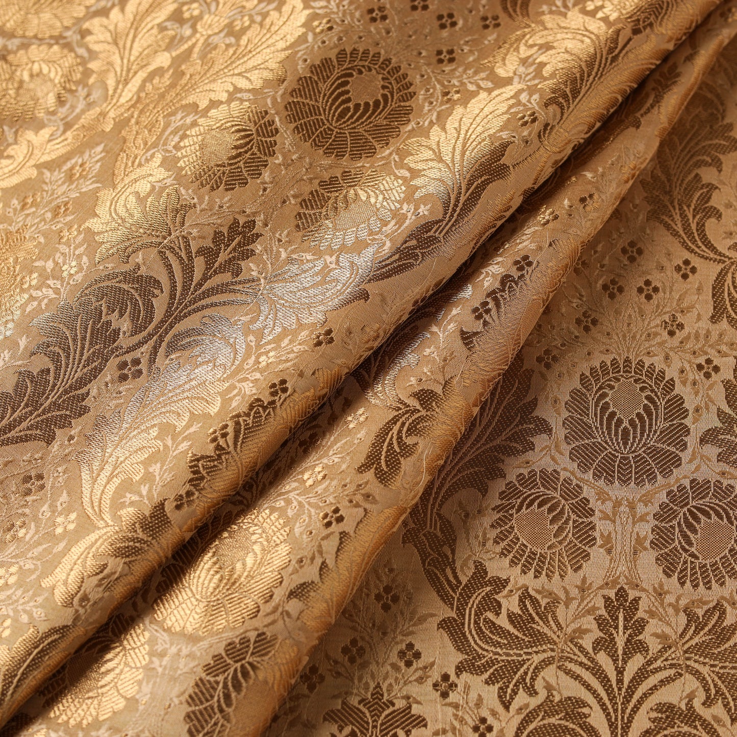 Beige - brocade silk banarasi fabric 04 - handcrafted