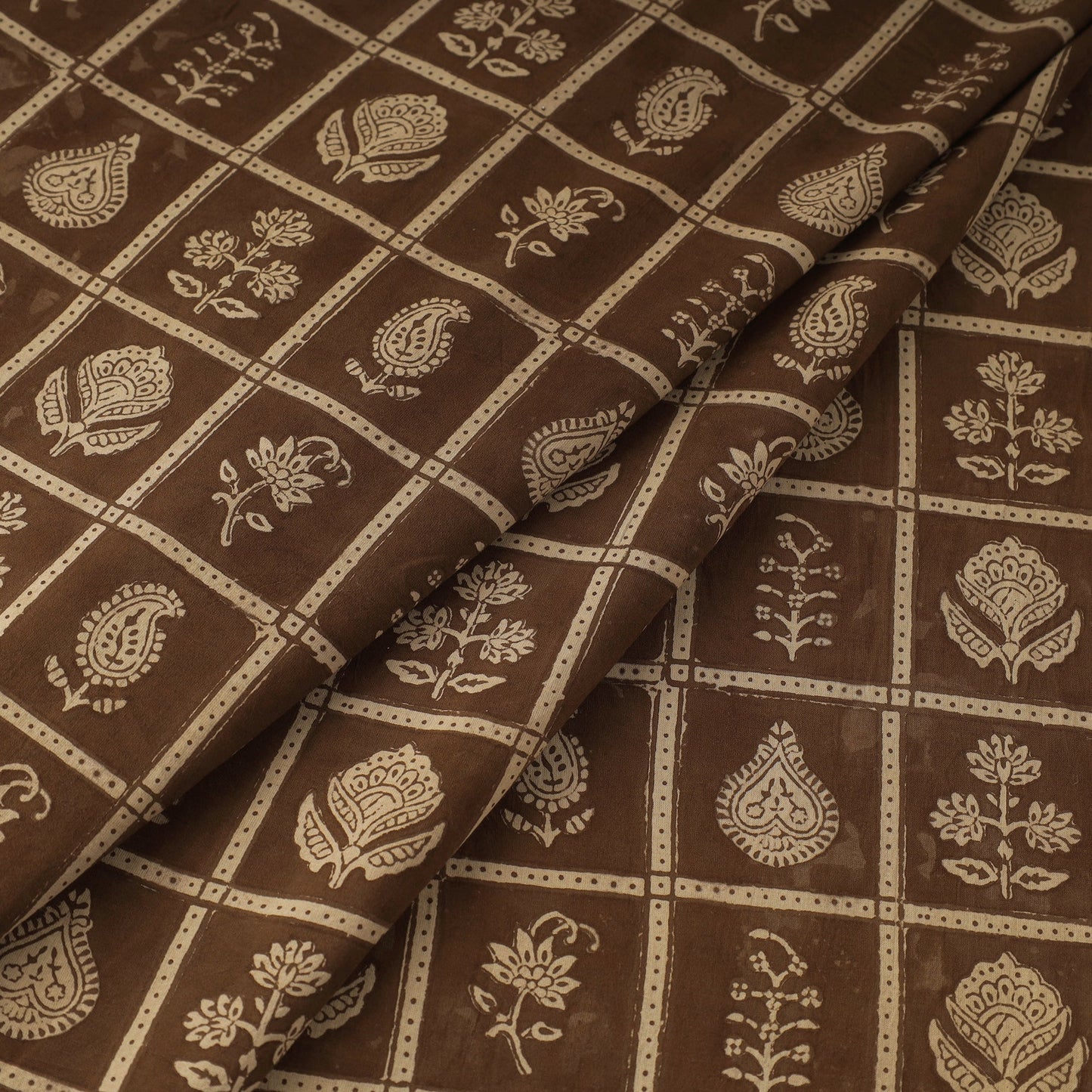 Brown Bagh Hand Block Print Natural Dyed Cotton Fabric