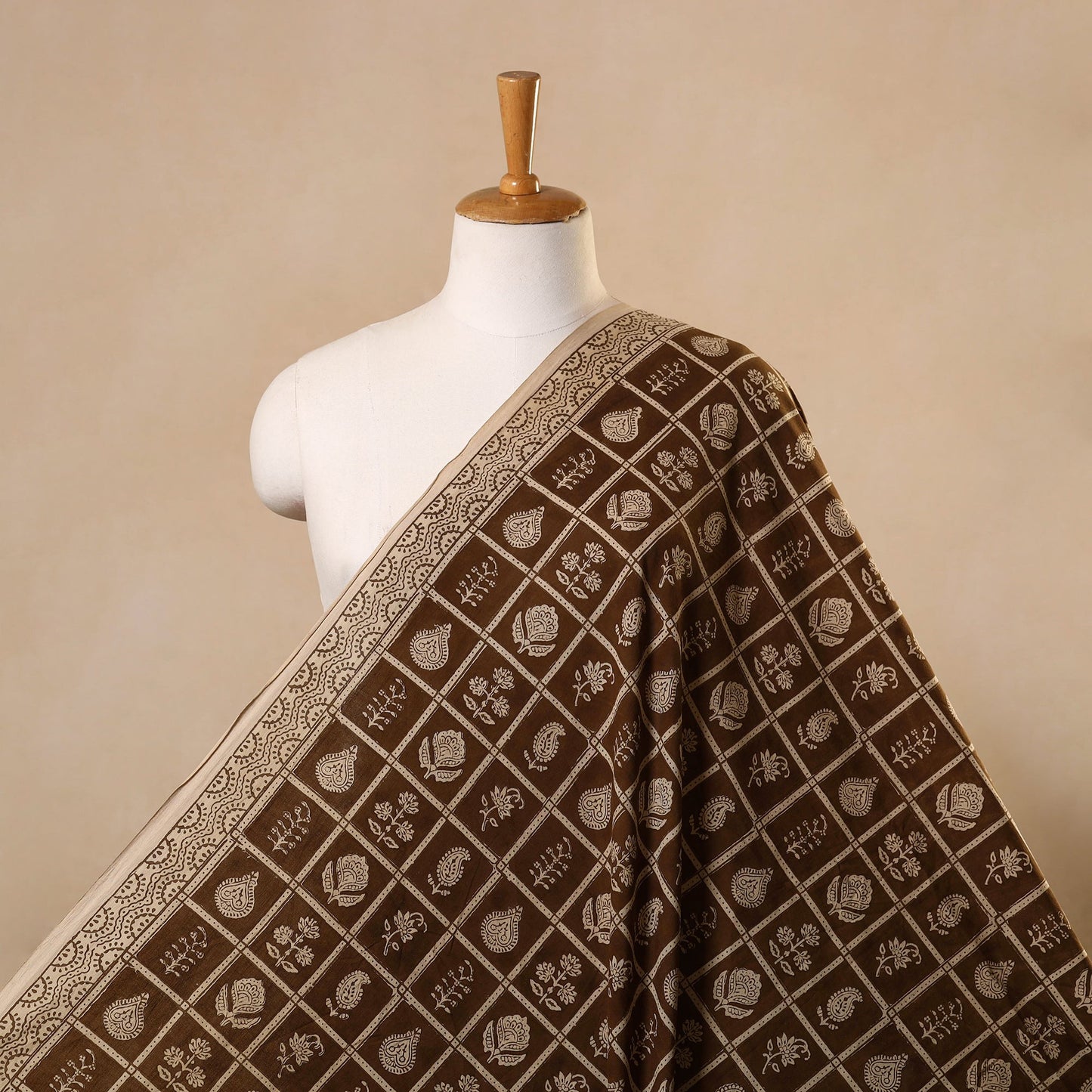 Brown Bagh Hand Block Print Natural Dyed Cotton Fabric