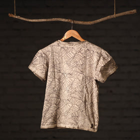  Brown Block Art Prints Natural Dyed Cotton Round Neck T-shirt