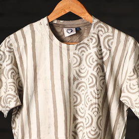 Buy Brown Block Art Prints Natural Dyed Cotton Round Neck T-shirt