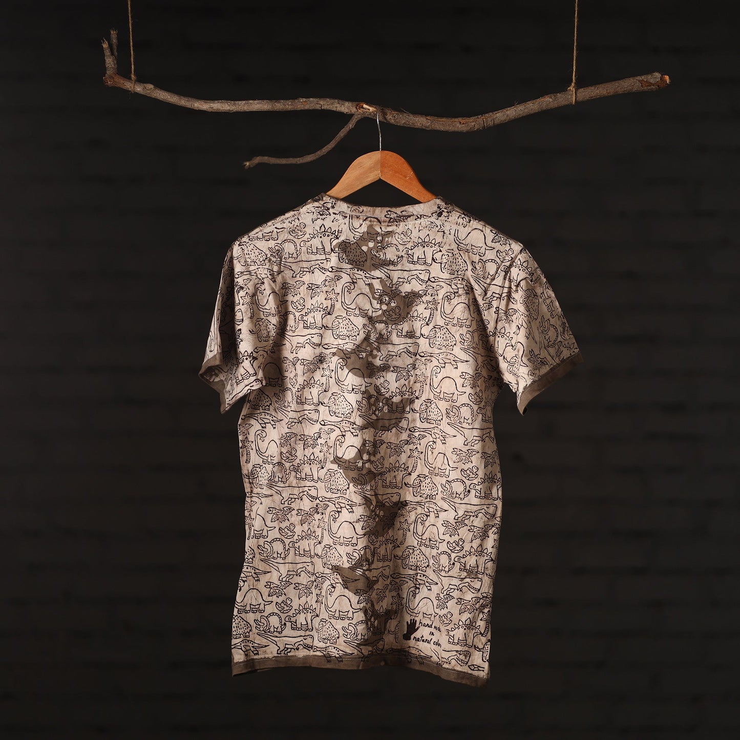  Brown Bindaas Natural Dyed Art Block Print Round Neck T-shirt