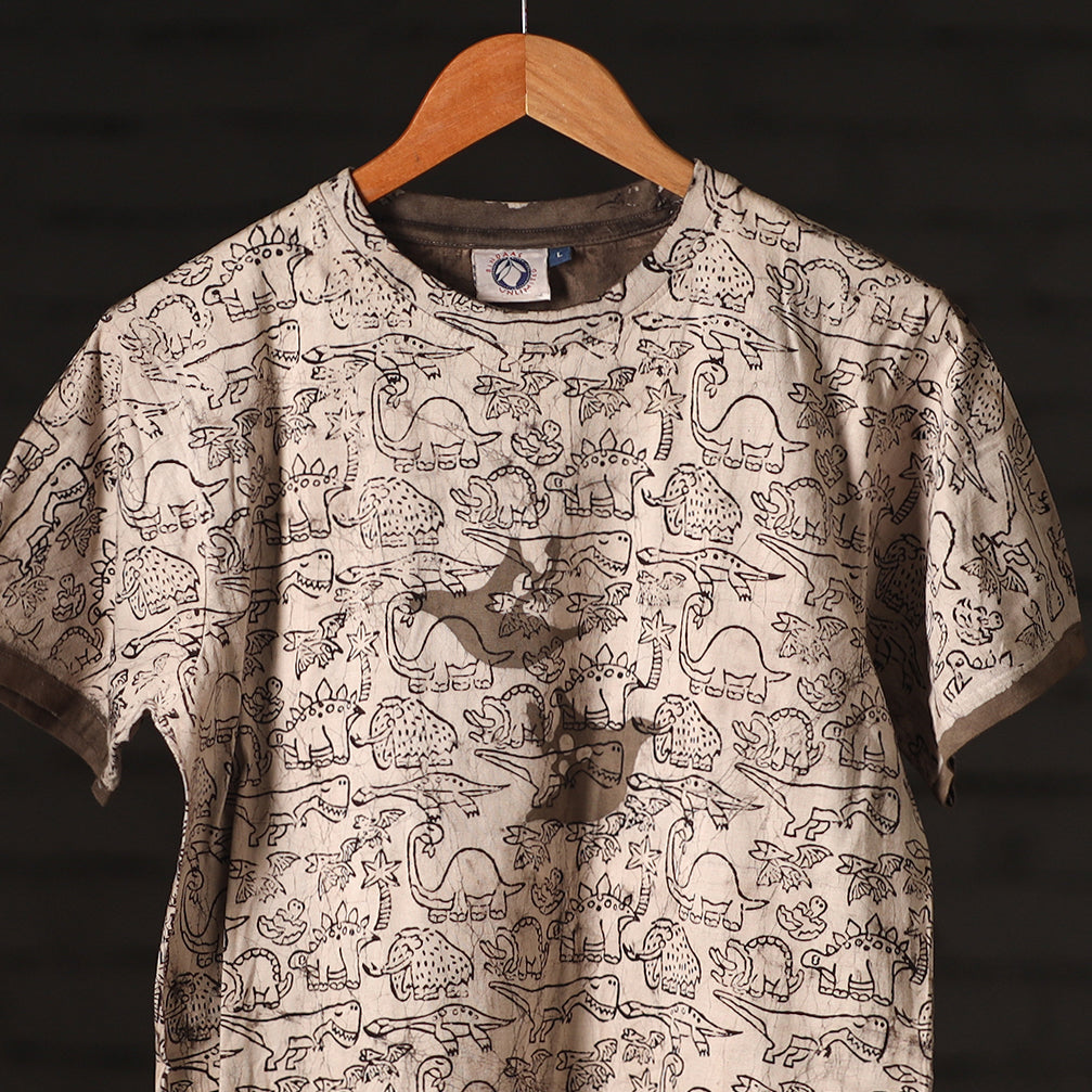  Brown Bindaas Natural Dyed Art Block Print Round Neck T-shirt