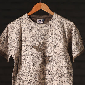  Brown Bindaas Natural Dyed Art Block Print Round Neck T-shirt
