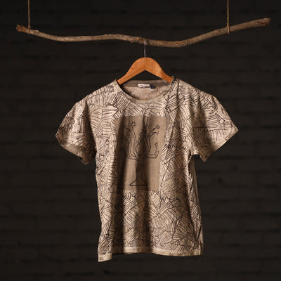  Brown Block Art Prints Natural Dyed Cotton Round Neck T-shirt