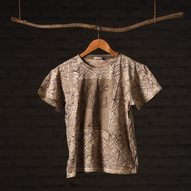  Brown Block Art Prints Natural Dyed Cotton Round Neck T-shirt