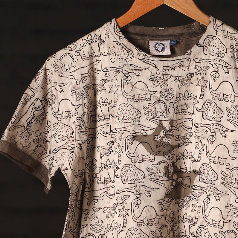  Brown Bindaas Natural Dyed Art Block Print Round Neck T-shirt