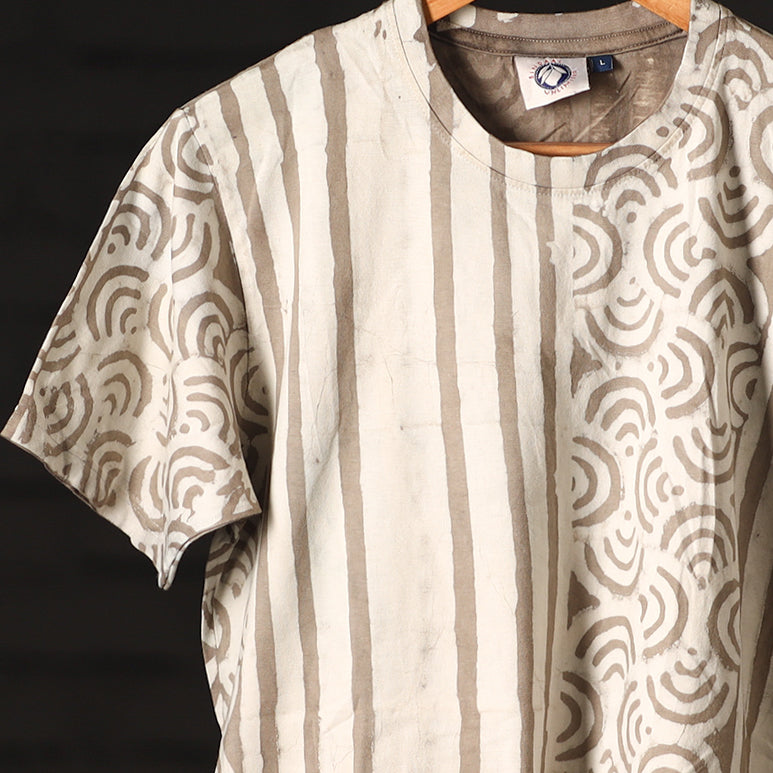 Buy Brown Block Art Prints Natural Dyed Cotton Round Neck T-shirt