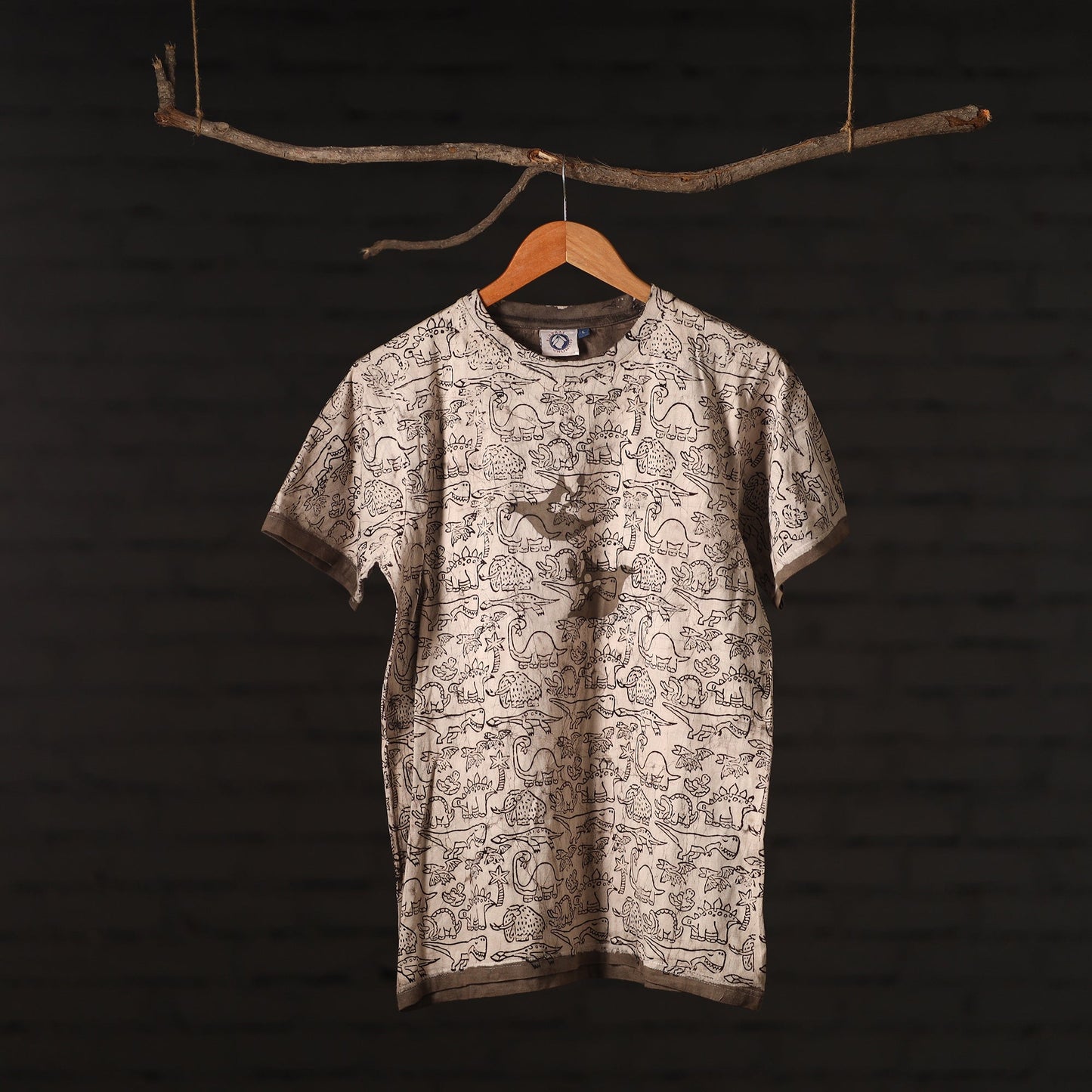  Brown Bindaas Natural Dyed Art Block Print Round Neck T-shirt