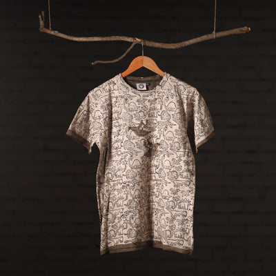  Brown Bindaas Natural Dyed Art Block Print Round Neck T-shirt