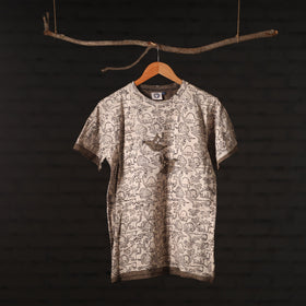  Brown Bindaas Natural Dyed Art Block Print Round Neck T-shirt