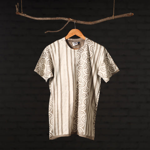 Buy Brown Block Art Prints Natural Dyed Cotton Round Neck T-shirt