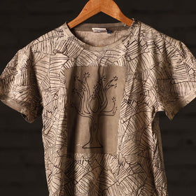  Brown Block Art Prints Natural Dyed Cotton Round Neck T-shirt