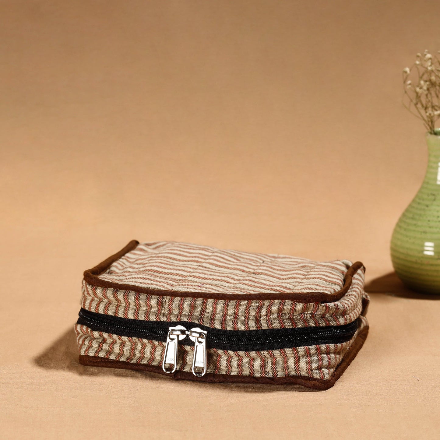 Brown Handmade Cotton Jewelry Organizer Bag for Travel