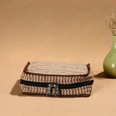 Brown Handmade Cotton Jewelry Organizer Bag for Travel