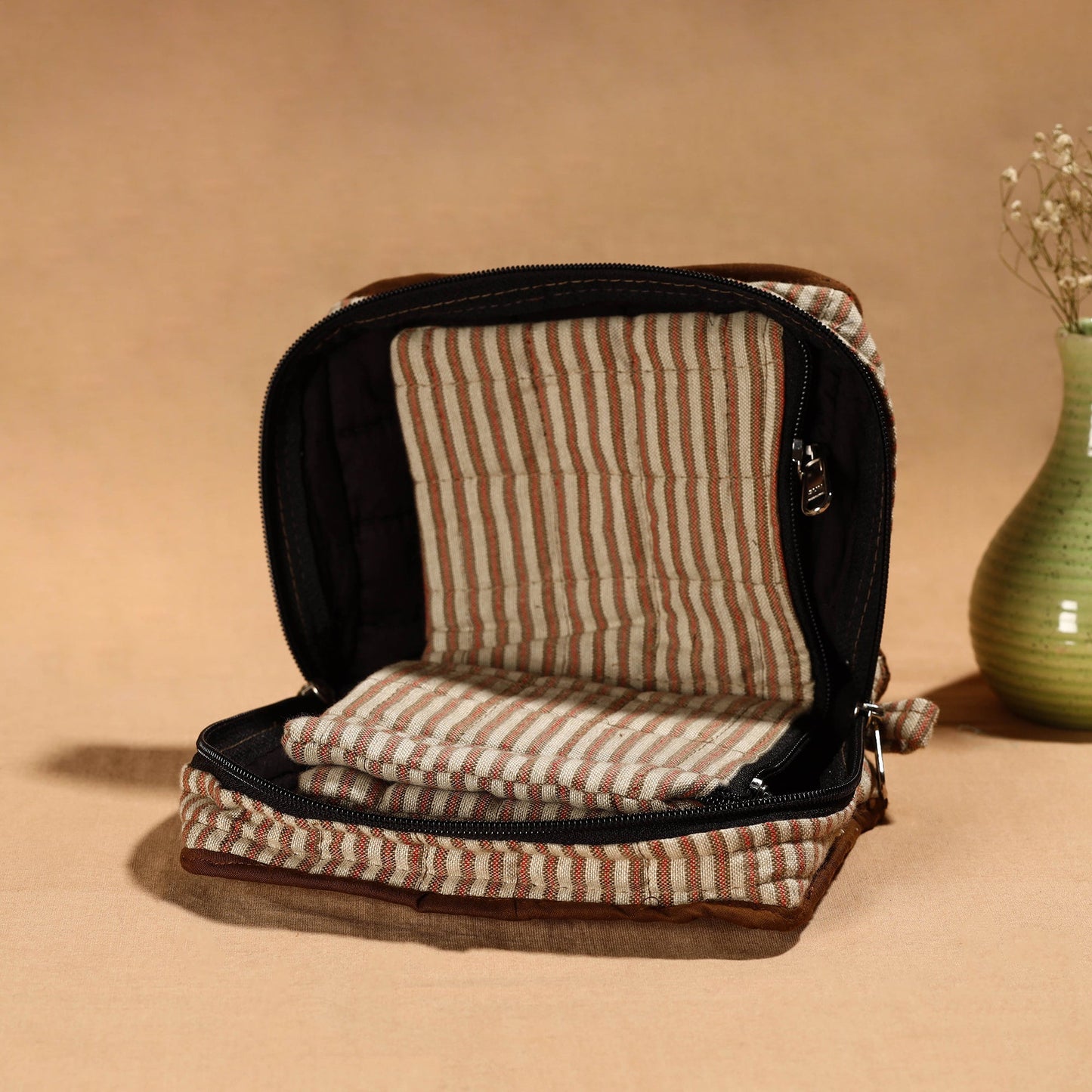 Brown Handmade Cotton Jewelry Organizer Bag for Travel