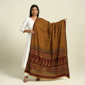  Brown Natural Dye Mul Cotton Bagh Print Dupatta
