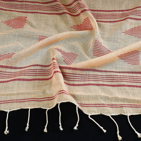  Beige Burdwan Jamdani Buti Handloom Cotton Stole with Tassels