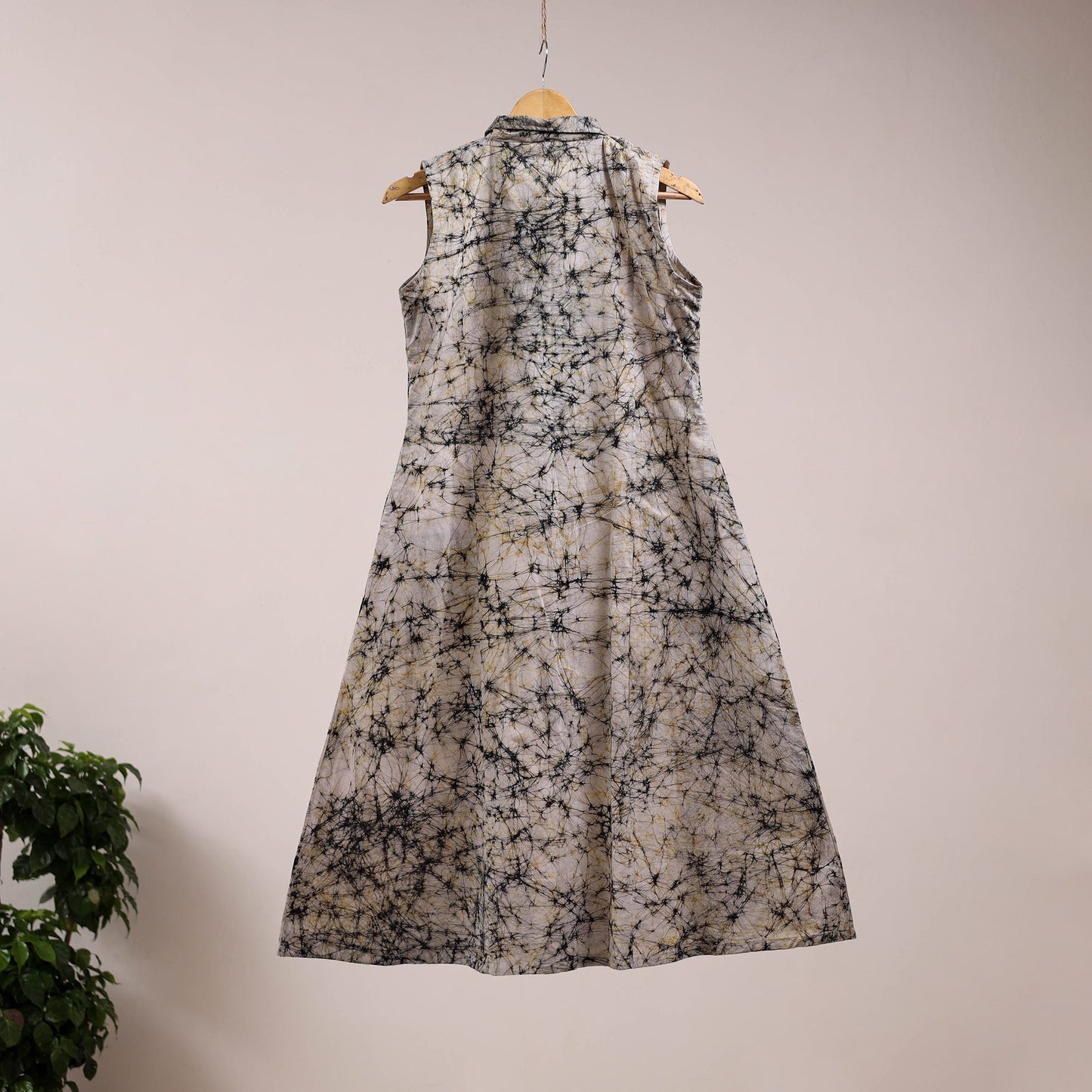 Beige - button down cotton batik dress 02 - handcrafted